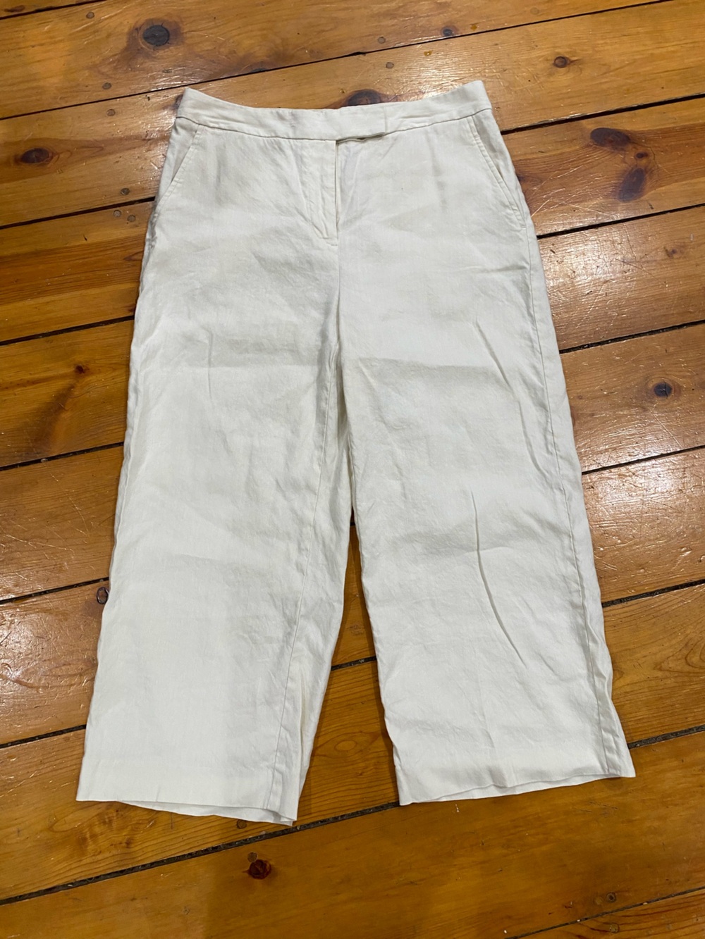 DKNY Cream Wide-Leg Cropped Linen Pants size 2